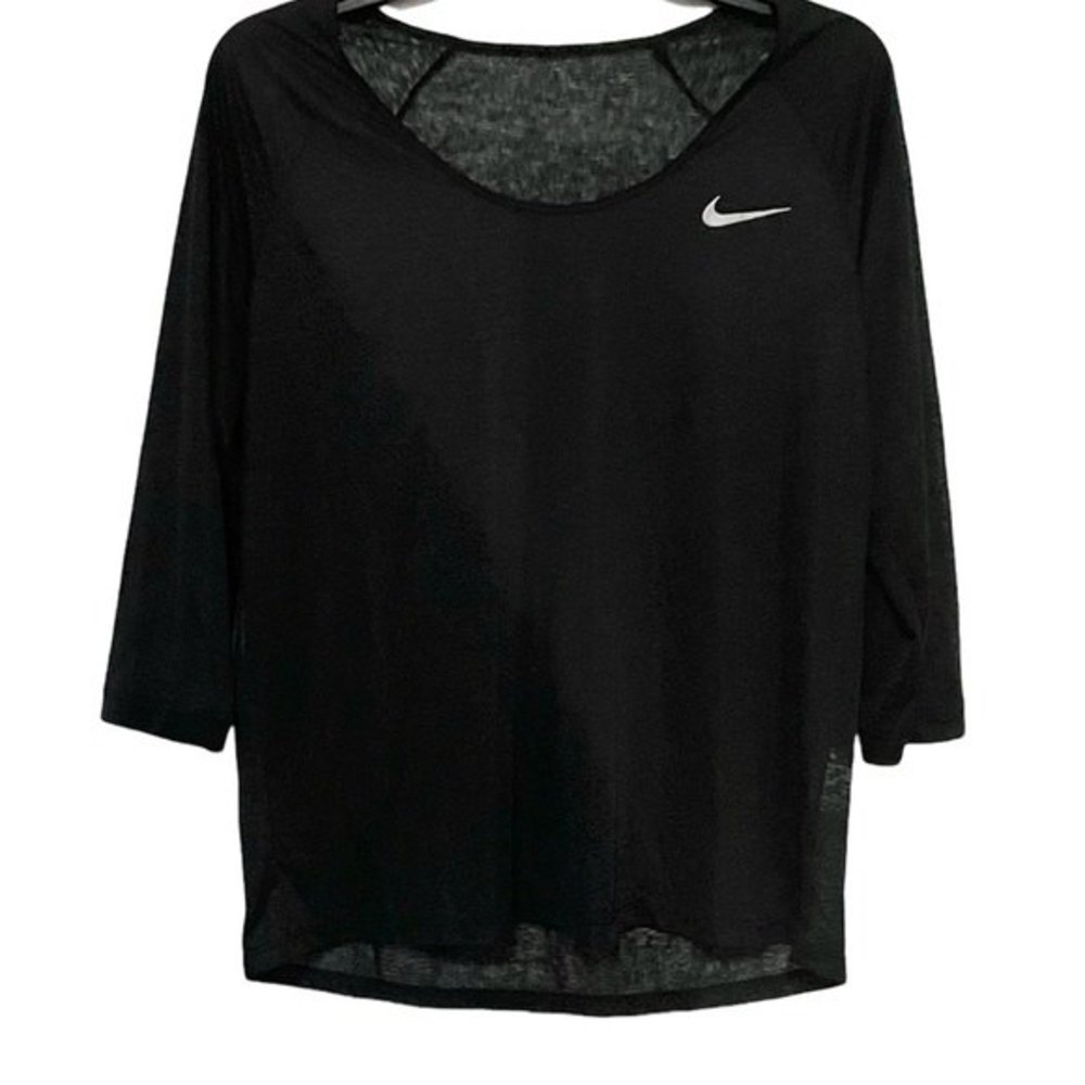 Nike Womens Black3/4 Sleeve Activewear Athleisure Pullover Top Reflective Sheer